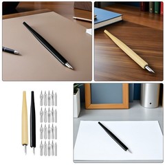 2Sets Drawing Dip Pen with Comfortable Wood Grip and Multiple Nibs for Comic Art
