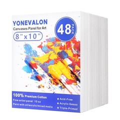 48 Pack Canvas Boards 8×10 Inch Blank Panels Primed Cotton for Painting Art Set