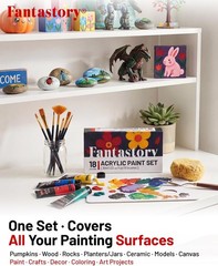 Fantastory Professional Acrylic Paint Set: 18 colors x 36ml, includes 10 brus…