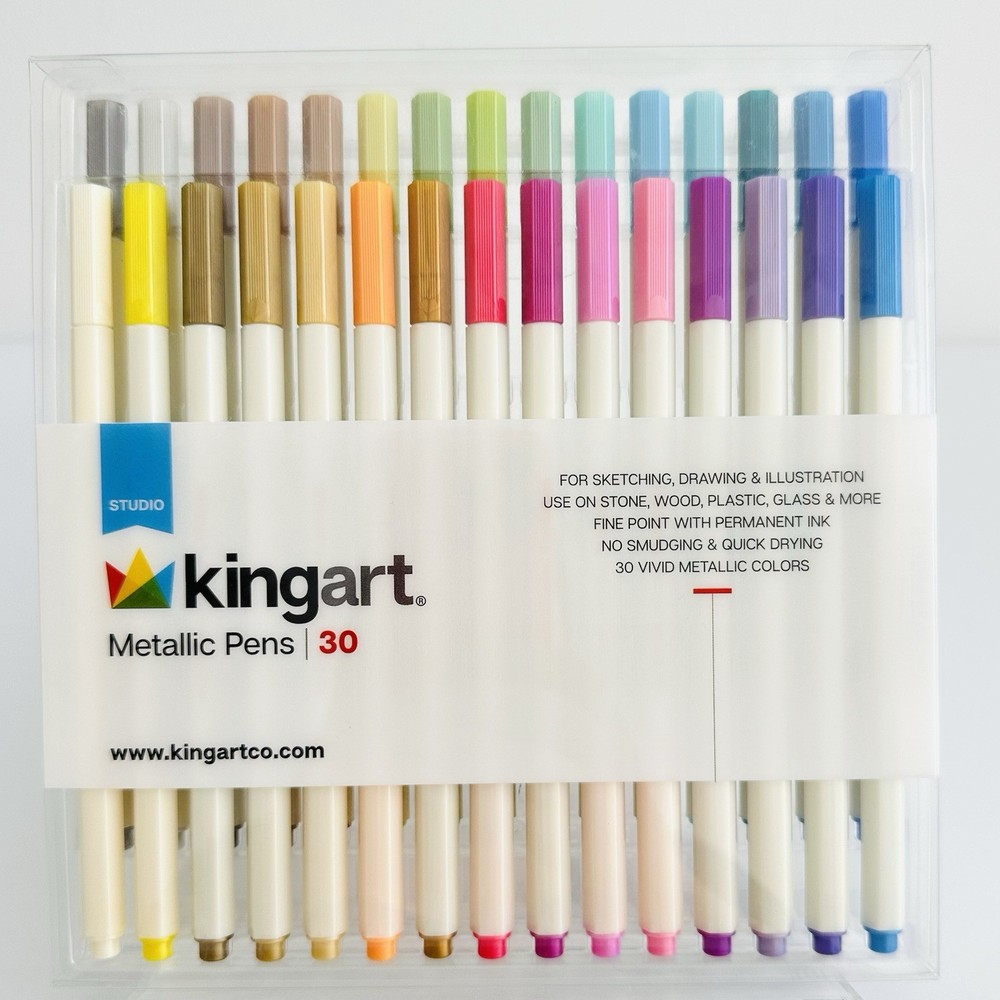 Kingart Metallic Pens 30 Count Fine Point Permanent Ink Unique Color Markers