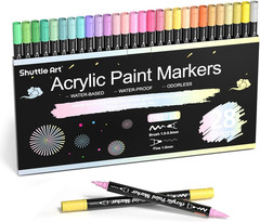 28 Pastel Colors Dual Tip Acrylic Paint Markers, Brush Tip and Fine Tip Acrylic