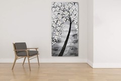 Yihui Arts Hand-Painted Textured White Blossom Tree Art on Canvas, Grey & Bla…