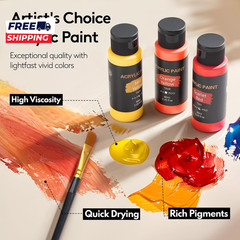 Acrylic Paint Set 24 Colors (2 Oz/Bottle) with 12 Art Brushes Art Supplies