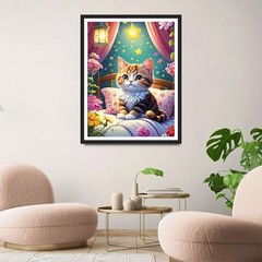 DIY Cartoon Cat Diamond Art Kit for Adults Beginners, Full Drill Bedroom Diamond