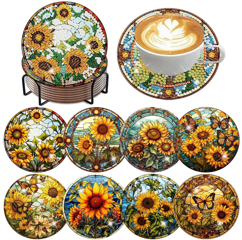ijbnhd 8 Pcs Sunflower Diamond Art Coasters Kit, 4X4X0.1, Sunflower-1