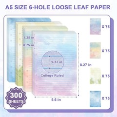 300 Sheets A5 Watercolor Refill Paper Inserts for 6-Hole Binder, 100 GSM Loose L