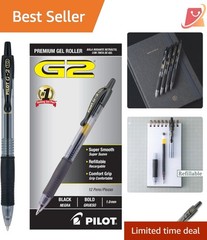 Gel Pen Refillable Retractable 1mm Bold Black Ink Pack of 12 Office Writing