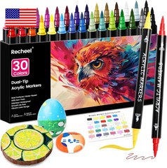30 Colors Acrylic Paint Markers, Dual Tip Fine and Brush Tips for Detailed Art