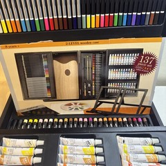 Battat Art Studio 2-Level Wooden Case 137 Piece Set, Includes 36 tubes of paint