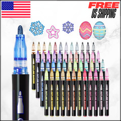 Glitter Outline Markers Double Line Metallic Self Outlining Pens Art Supplies 48