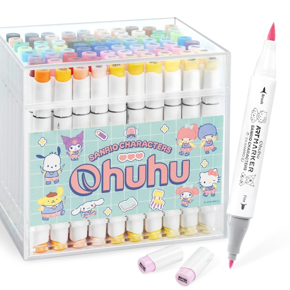 Sanrio Characters x Ohuhu Markers 80 Colors Set Brush & Fine Dual Tips