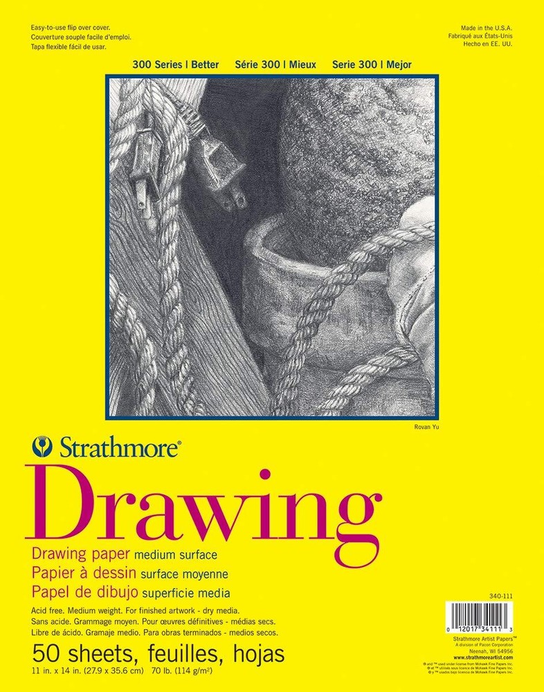300 Series Drawing Paper Pad Glue Bound 11×14 inches 50 Sheets 70lb/114g – Ar…