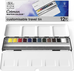 Cotman Watercolor Paint Set, Customisable Travel Tin, 12 Half Pan