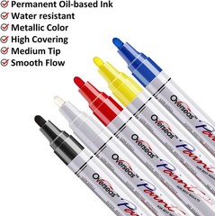 Paint Marker Pens – 5 Colors Permanent Oil Based Paint Markers, Medium Tip, Quic