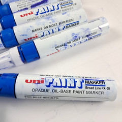 Uni Paint Marker SET OF 6 MODIFIED SUPER STAIN BLUE PX-30 Broad Chisel Tip 8mm