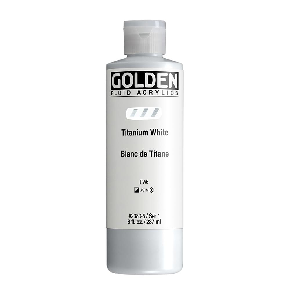 Titanium White Fluid Acrylic Paint 8 Fl Oz Versatile Semi Opaque Vegan