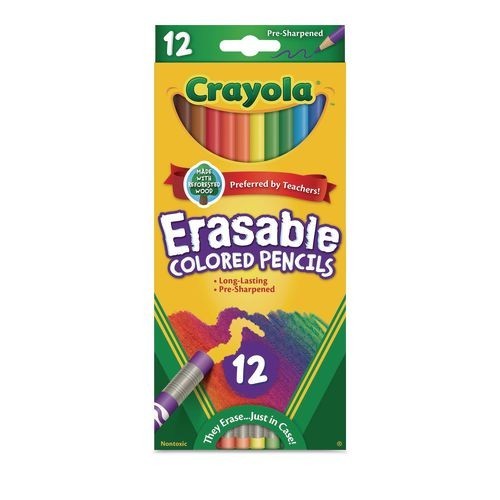 Crayola Erasable Color Pencil Set, 3.3 mm, 2B, Assorted Lead Colors, Dozen