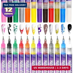 12 Colors Nail Art Pens Set, 3D Nail Polish Pens, Nail Art Markers for Gel Nails