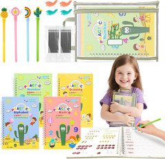 Handwriting Practice for Kids Ages 3-8, Reusable Magic Grooved Copybook – 4 Pres