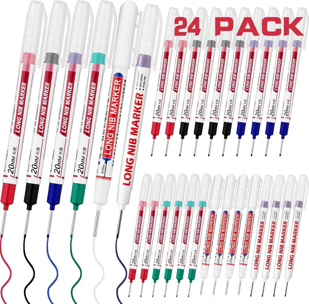 24 PCS Long Nib Marker,20mm Long Head Deep Hole Marker Pens, Longs Nose Markers,