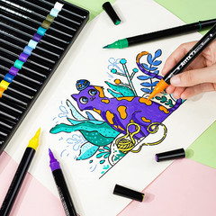 Acrylic Paint Pens, 32 Colors Brush Tip and Fine Tip (Dual Tip) Paint Markers fo