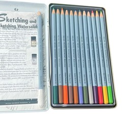 Vtg Rexel Derwent Watercolour Pencils 13 Set Tin Made in England Art Pro drawing