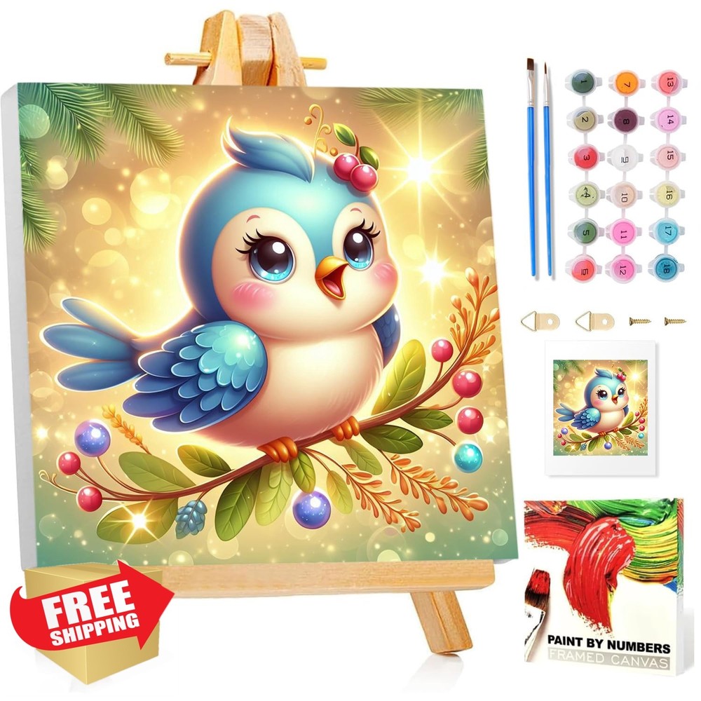 Mandun Paint Numbers Bird Kit 7.8×7.8inch Framed