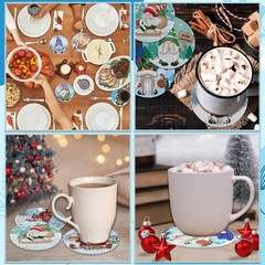 JOPHMO 8PCS Christmas Diamond Art Painting Coasters Medium, Red, Green, Gold