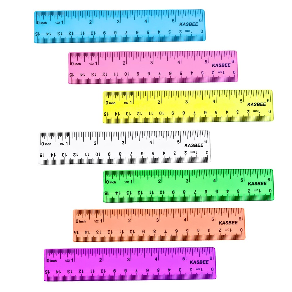 6 Inch Rulers, Colored Clear Centimeters 6 Inches, assorted colors