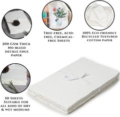 Handmade Deckle Edge Paper – 50 Sheets 12×16 Watercolor