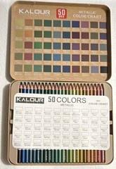 KALOUR 50pc Metallic Multicolor Colored Pencils Soft Touch Tin Set