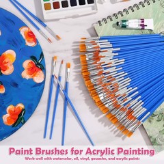 126 Pcs Small Paint Brushes Bulk Flat Round Kid Craft Acrylic Oil Watercolor Fac