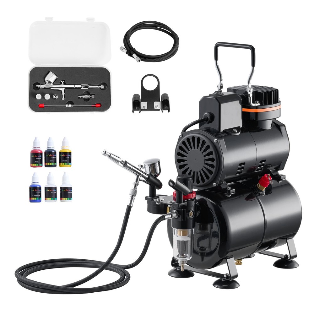 VEVOR Airbrush Kit Air Brush Kit 1/6 HP Air Compressor Tank 1 Airbrush 3 Tips