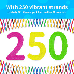 25 Colors 250 Strands 3D Doodler Refill Packs for 3Doodler Start+ Pen 2.5Mm 3D D