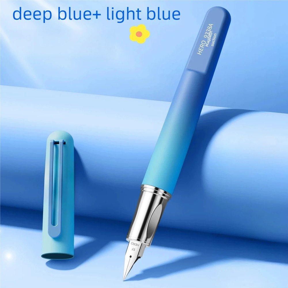 HERO 9338A Fountain Pen 0.38mm Gradient Magnetic Cap Gift Box Ink Cartridges