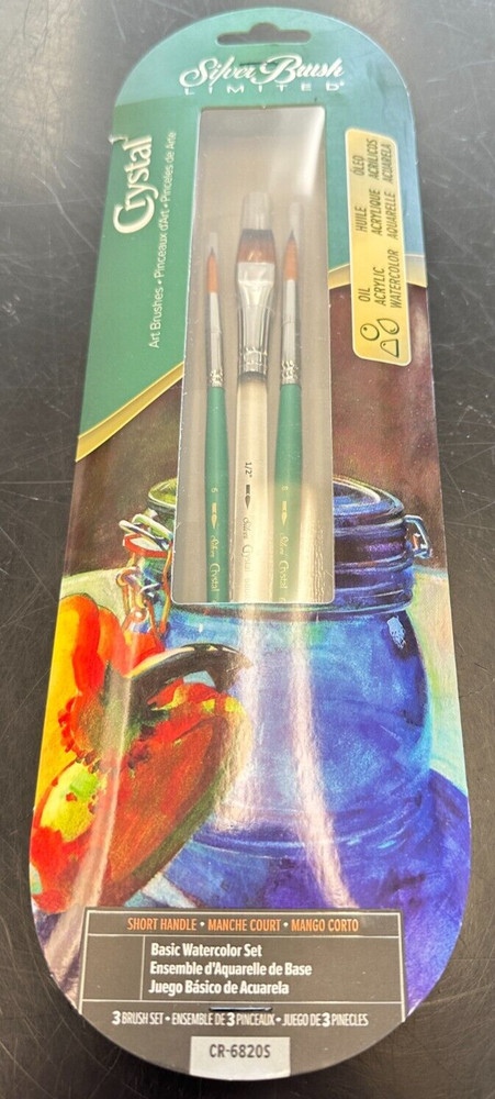 Silver Brush by Crystal Limited 3 Brush Set for Water Media Oil Paint or Acrylic
