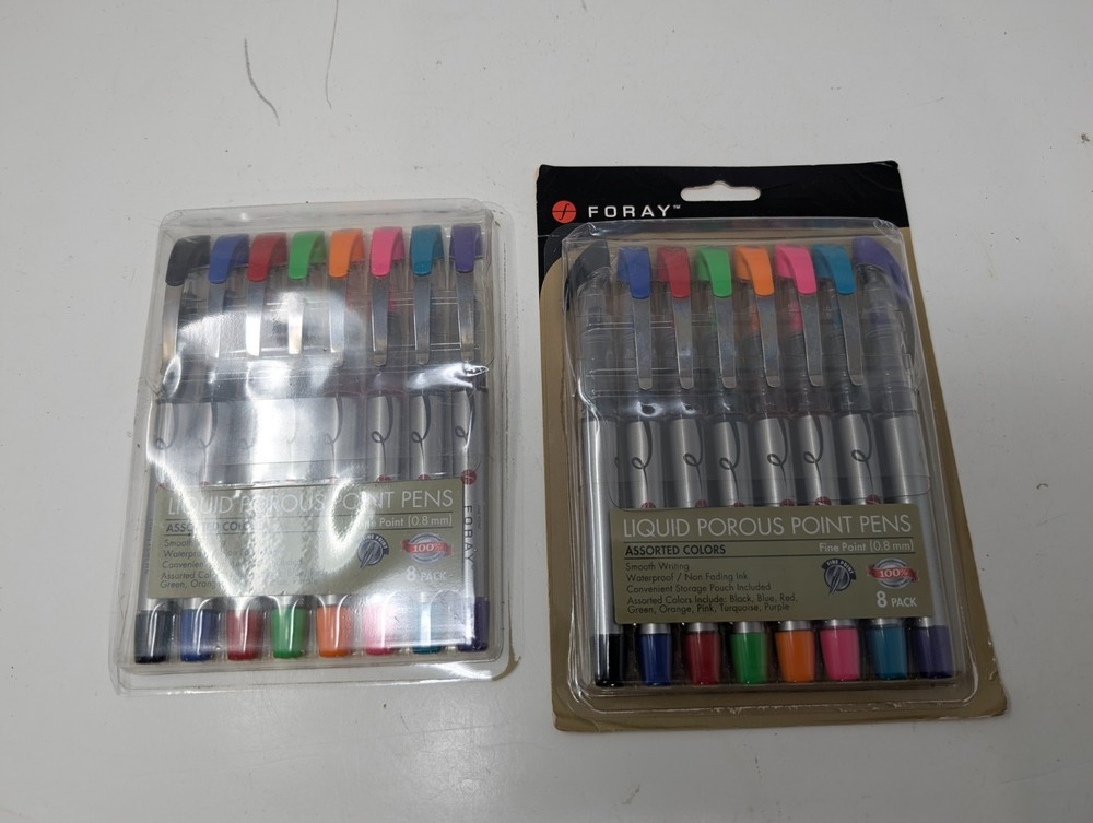 Set of 2 FORAY® Liquid Porous Point Pens 0.8 mm Fine Point Silver Barrel (57)