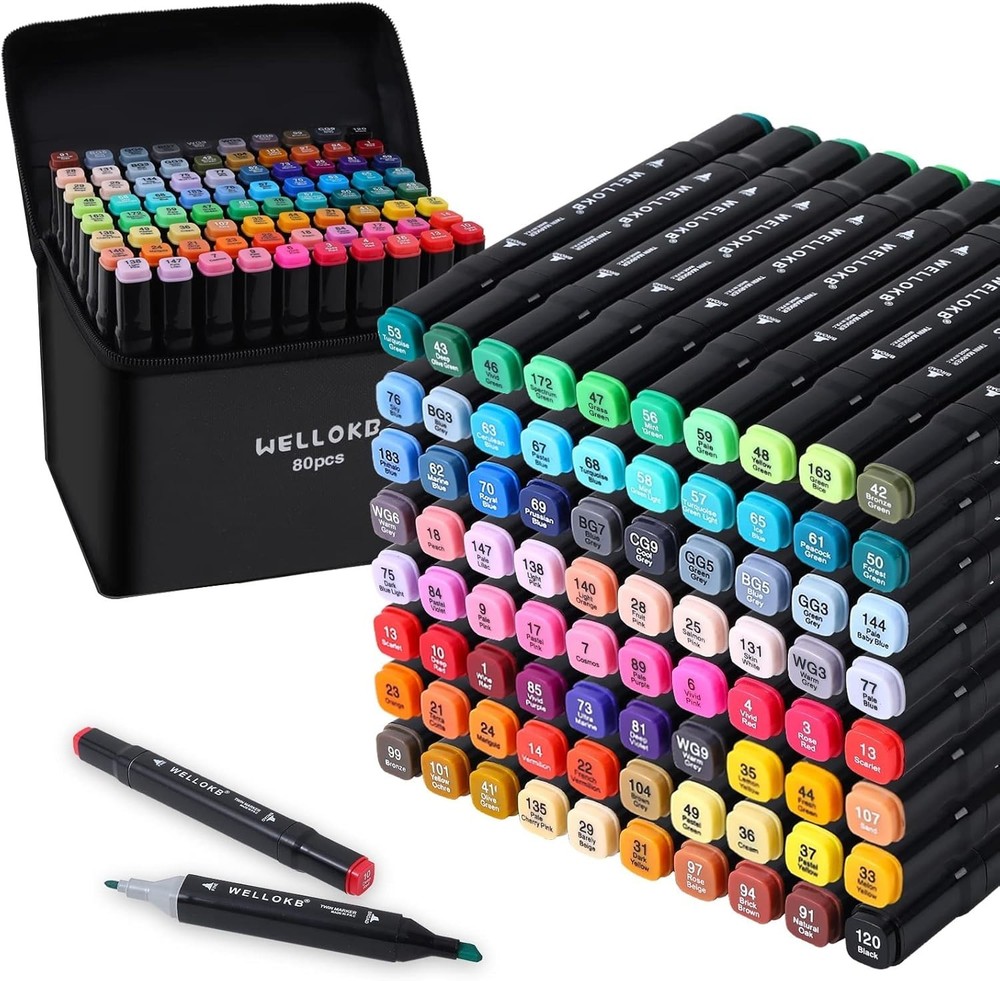 Wellokb Alcohol Ink Art Markers Set Dual Tip Vivid Colors New Sealed 80 pcs