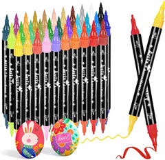 Acrylic Paint Pens, 32 Colors Brush Tip and Fine Tip (Dual Tip) Paint Markers fo