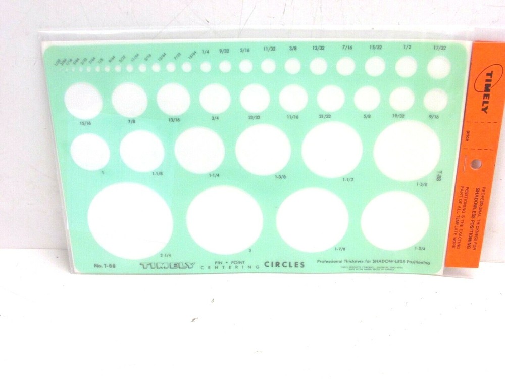 NEW! TIMELY CENTERING CIRCLE DRAFTING TEMPLATE, 1/32″ to 1-3/4″, T-88