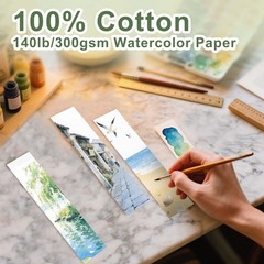 50 PCS 1.9×7.8 inch Watercolor Paper Blank Bookmarks 100% Cotton 140lb