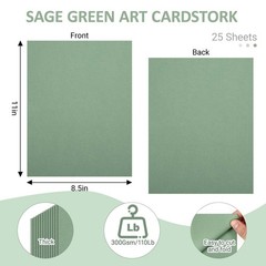 Cardstock Paper 25 Sheets Sage Green 300gsm 110lb 8.5 x 11 Inch 300gsm 110lb