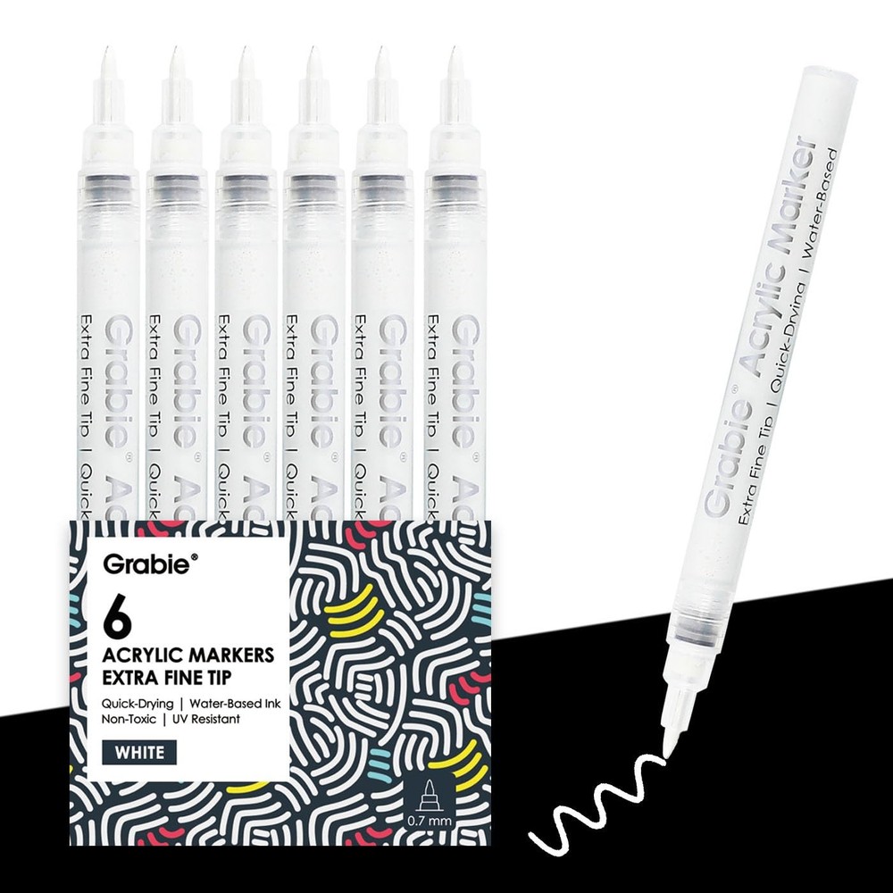 6 White Acrylic Paint Markers, 0.7mm Extra Fine Tip Acrylic Paint Pens for Dr…