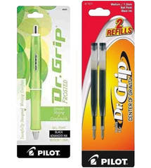 Pilot Dr. Grip Frosted Pen Med. 1.0mm Green w/ Black Ink Refill Office School