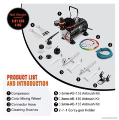 Airbrush Set 0.2mm 0.3mm 0.8mm 110V Dual-Action Gravity Feed Compressor Kit