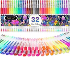 glitter gel pens for adult coloring books Sparkle pen sets Marker Drawing 32-Pcs