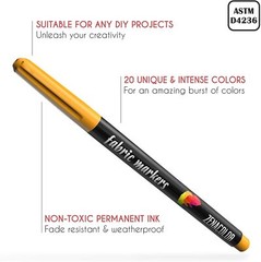 20 Fabric Markers Pens Set – Non Toxic, Indelible & Permanent, Fine Point