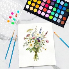 48 Color Solid Watercolor Paint Set with 3 Wooden Brushes Non Toxic Vibrant