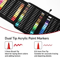 60 Colors Acrylic Paint Markers, Dual Tip with Fine Tip and Brush Tip Pens for F