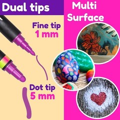 Acrylic Paint Markers Dual Tip (12 Pack) – Bold Paint Pens Fine Tip and Dot Tip